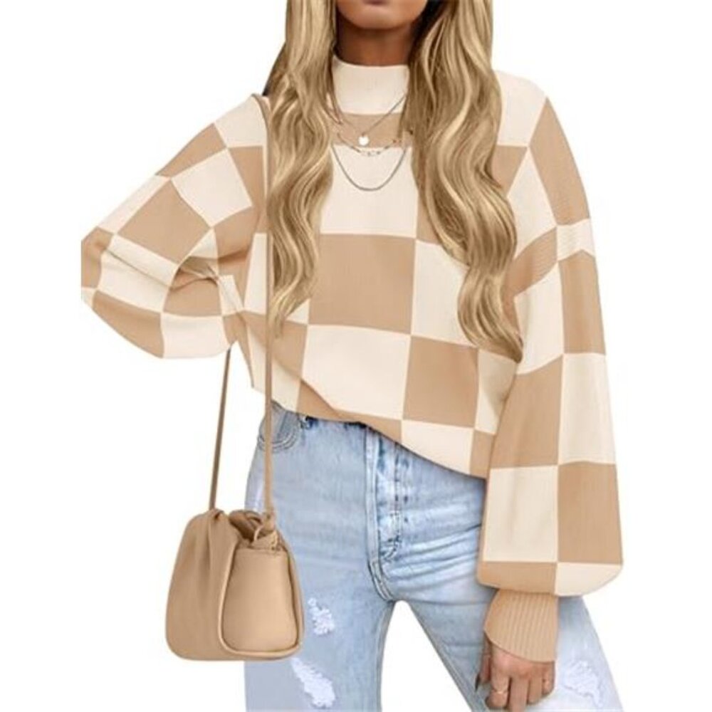 Women's 2026 Spring Fashion Turtleneck Long Sleeve Striped Ribbed Knit Loose